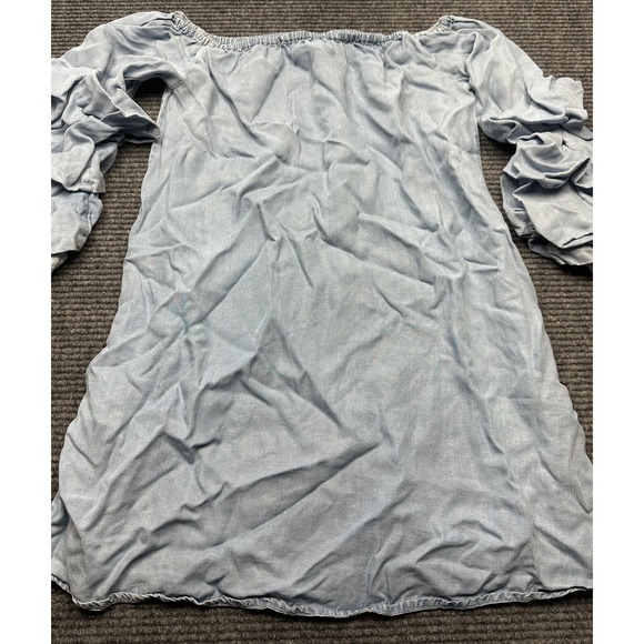 Zara Woman Dress Womens Extra Small Off Shoulder Ruffle Sleeve Denim Boho‎ XS - Picture 1 of 13